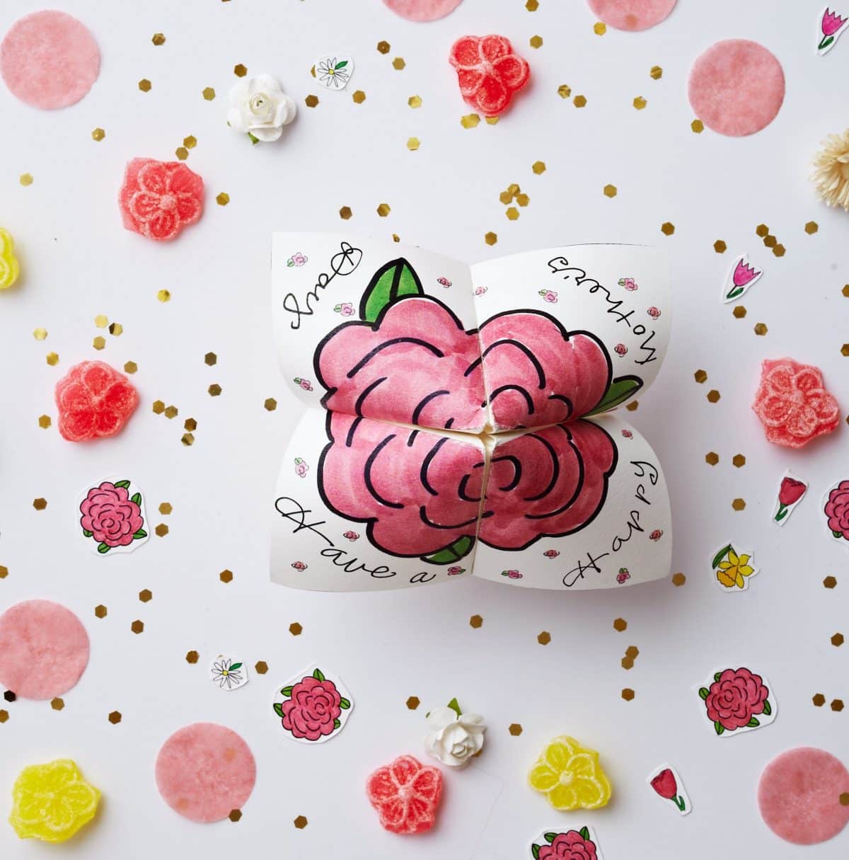 Darcy Miller Mother's Day Cootie Catcher, party, favor, flower, spring