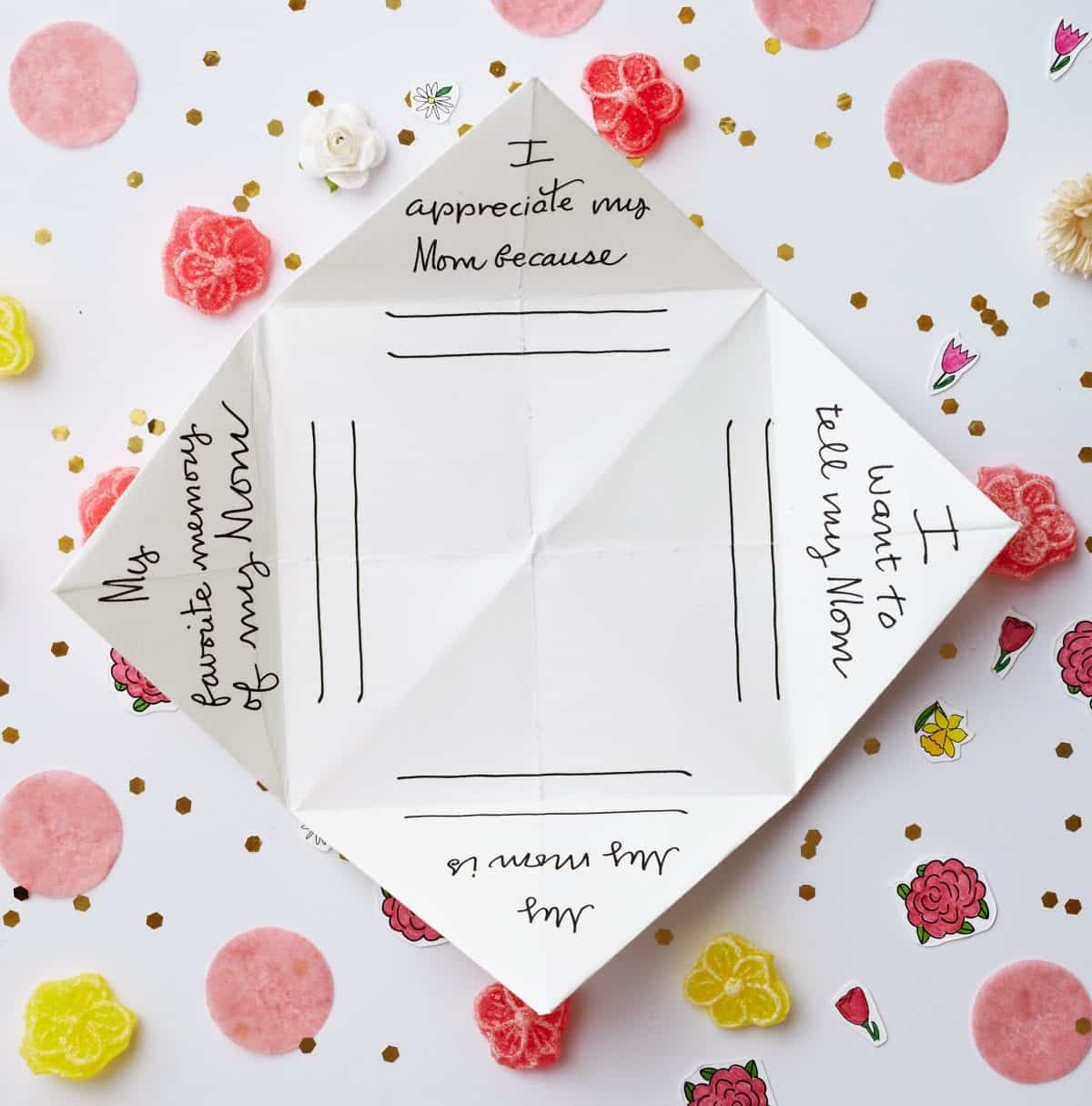 Darcy Miller Mother's Day Cootie Catcher, party, favor, flower, spring