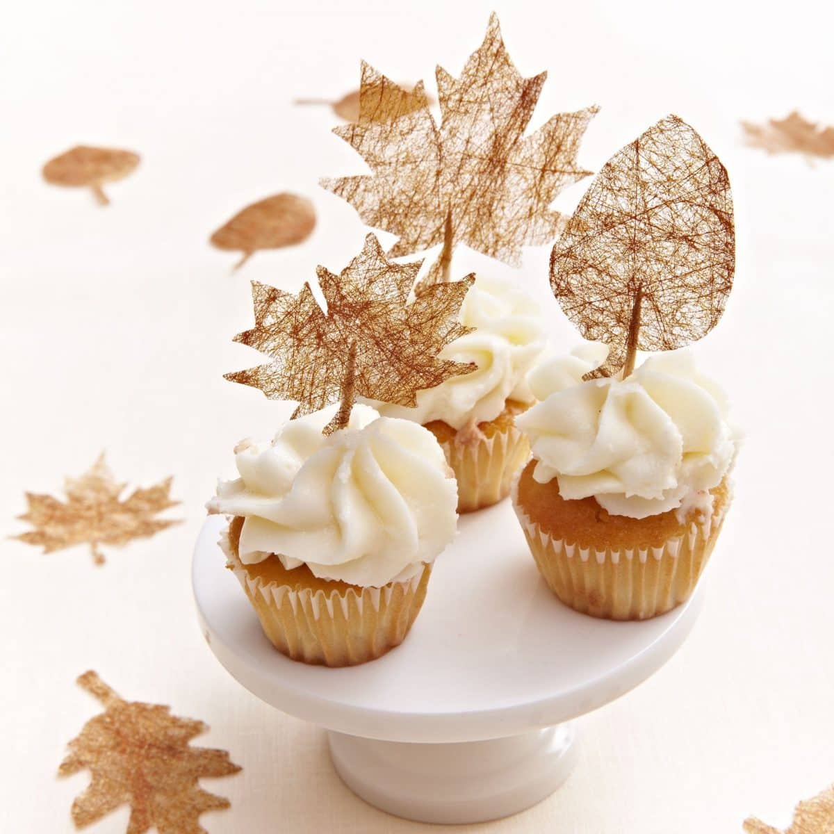 Darcy Miller Designs “Gold Leaf” Cupcake Toppers Thanksgiving, Cricut, Fall Décor, Autumn Décor, Cupcake Topper, Dessert Display, Cupcakes, Toothpick Craft, Leaf Craft