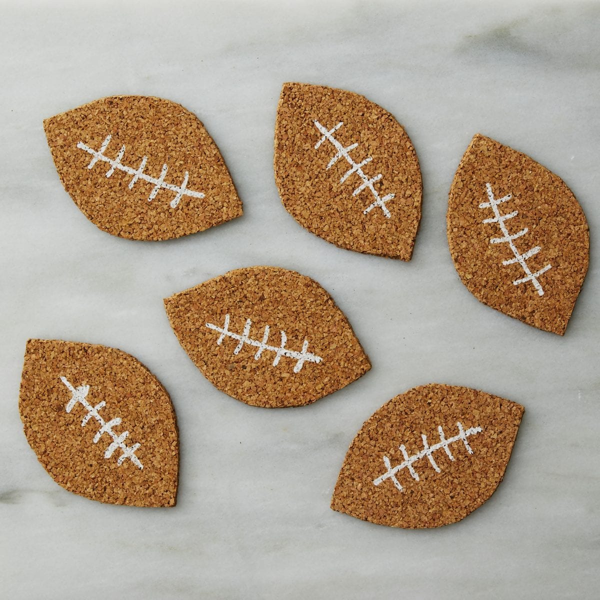 Darcy Miller Designs, Football Coasters, Super Bowl, cork, coaster, football, easy, game day, party, host, hostess, beer, easy craft, Darcy Miller, DIY
